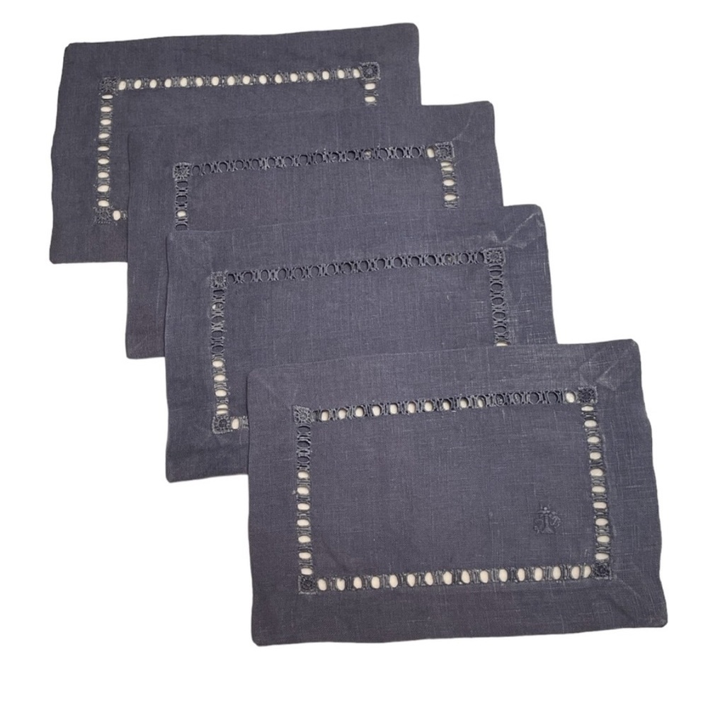 TOMMY BAHAMA Blue Linen Rectangular Cocktail Napkins Set of 4